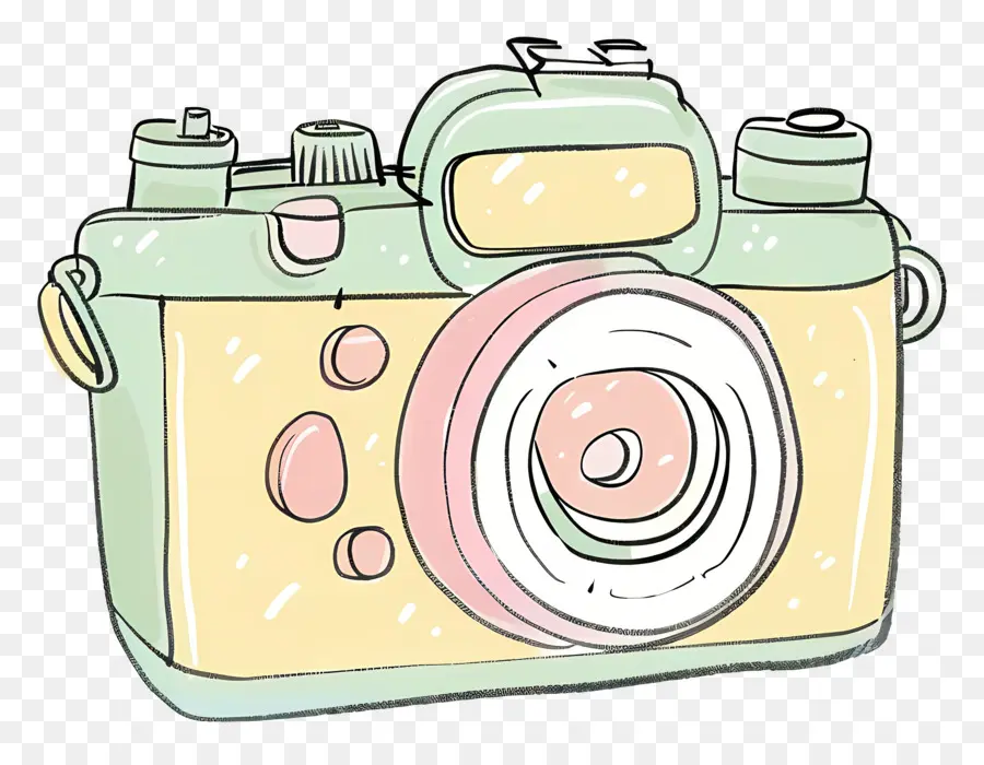 Doodle Kamera，Vintage Fotoğraf Makinesi PNG