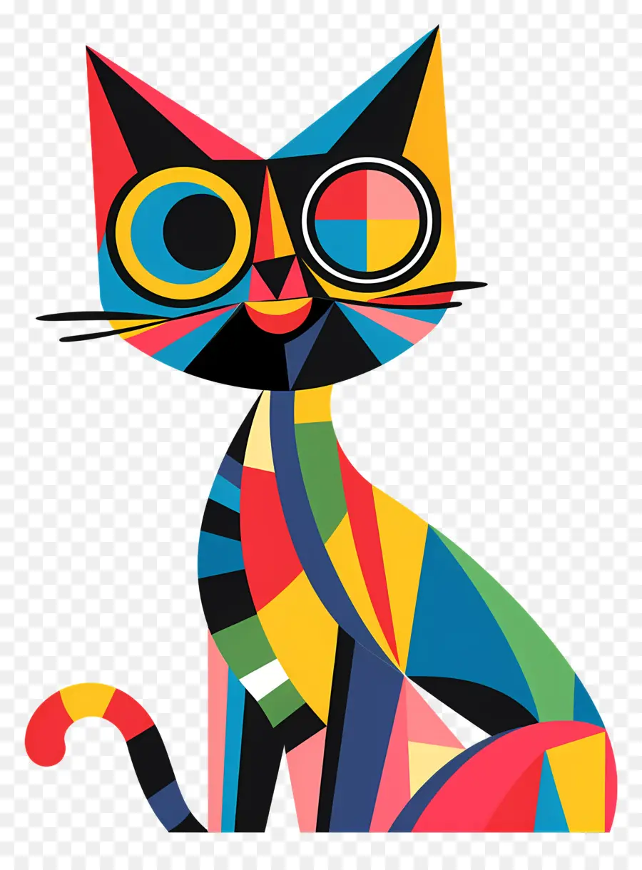 Karikatür Kedi，Geometrik Desenler PNG