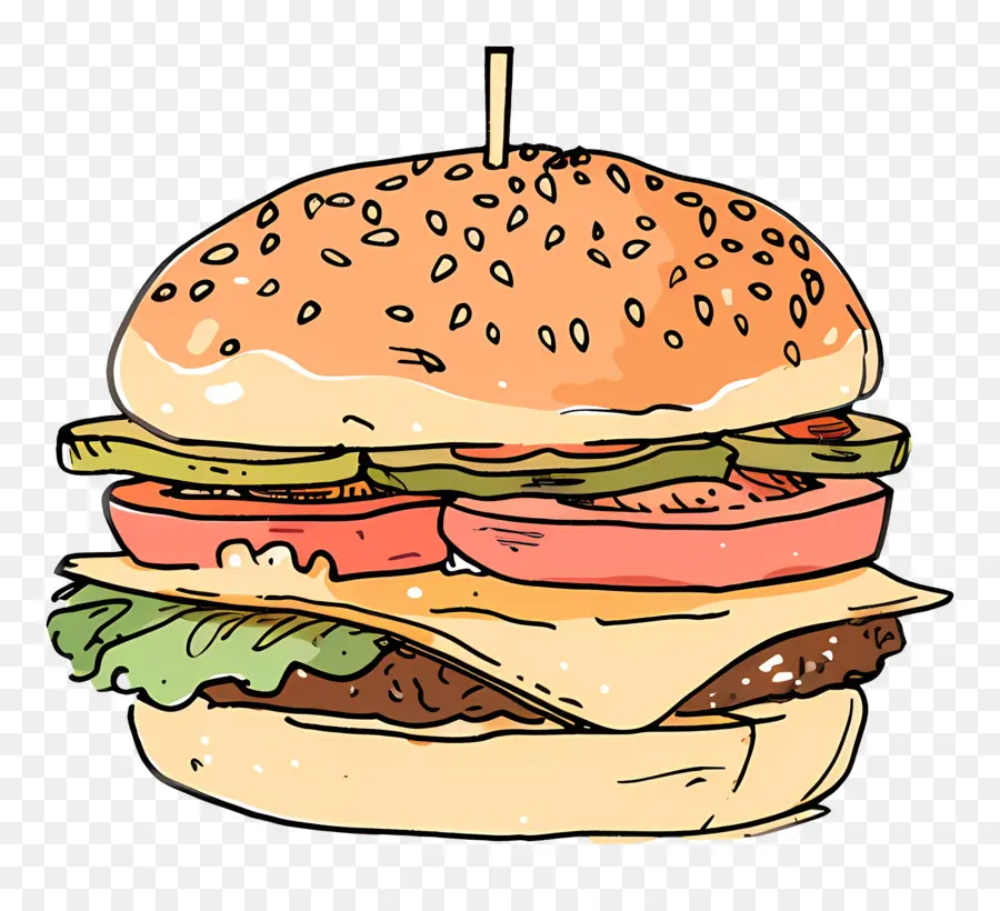 Doodle Burger，Karikatür çizim PNG