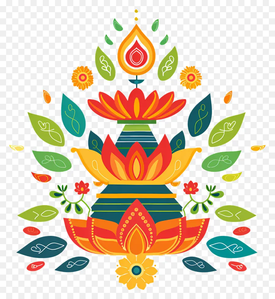 Onam Pookalam，Renkli çiçekli Lamba PNG