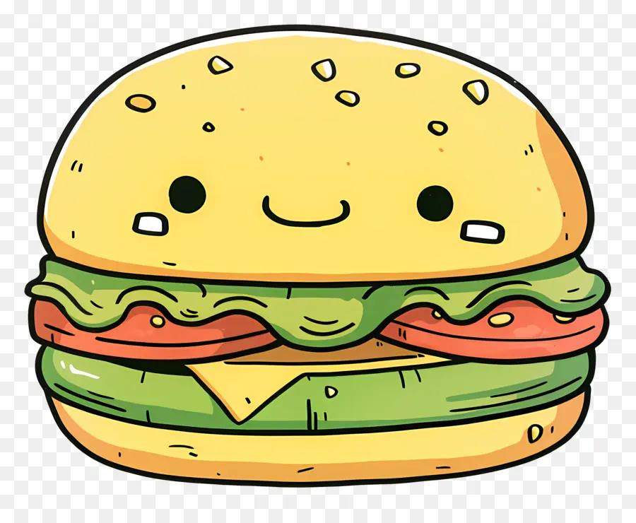 Karikatür Hamburger，Mutlu Face Burger PNG