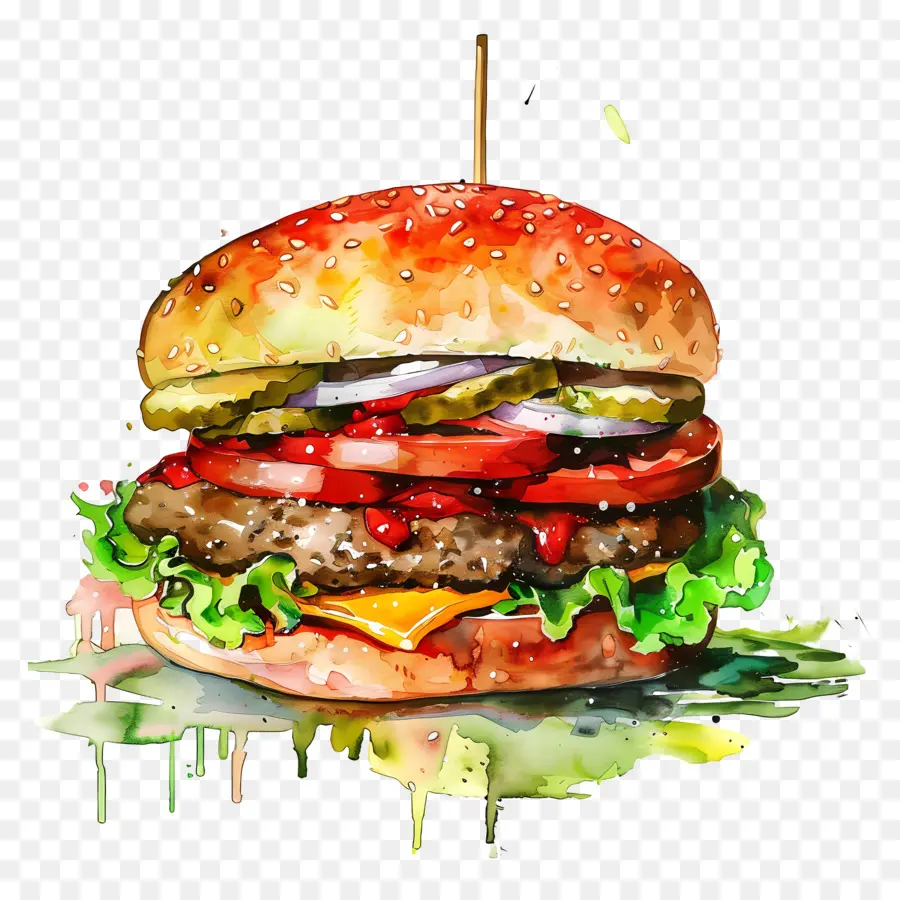 Hamburger，Suluboya Resim PNG