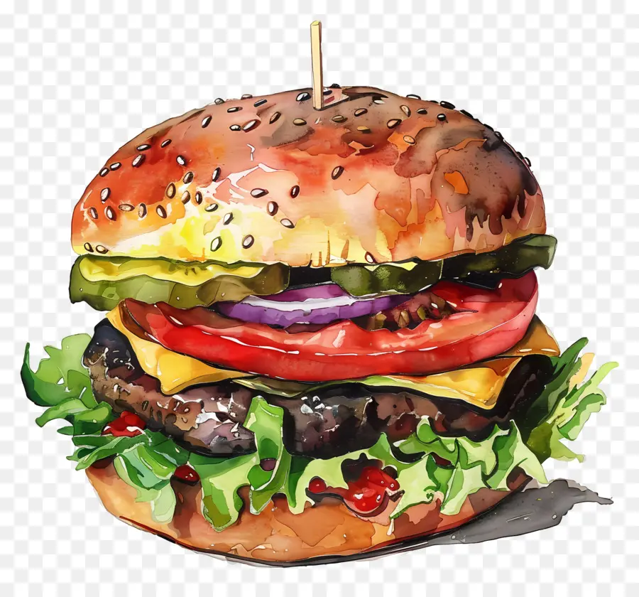 Hamburger，Suluboya Resim PNG