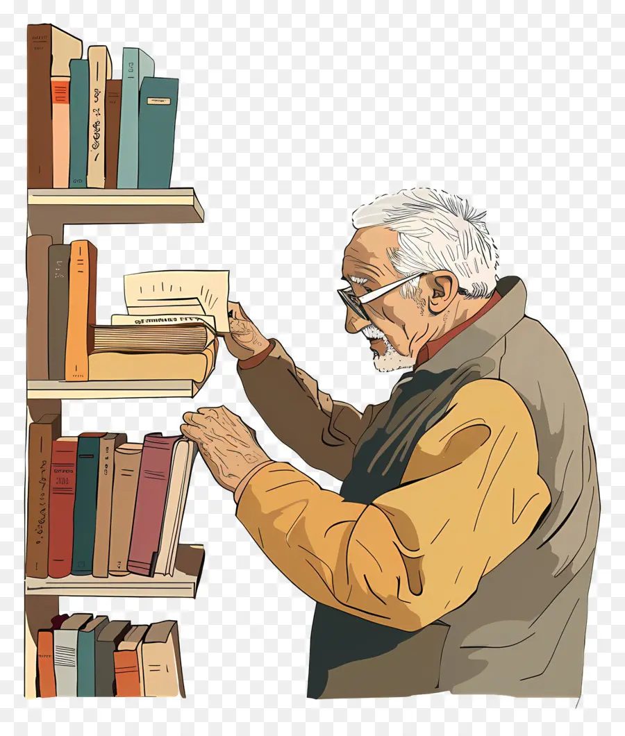 Kitap Alan Yaşlı Adam，Kitaplık PNG