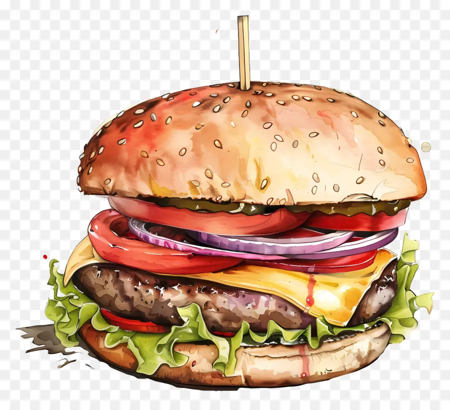 Hamburger，Suluboya Illüstrasyon PNG