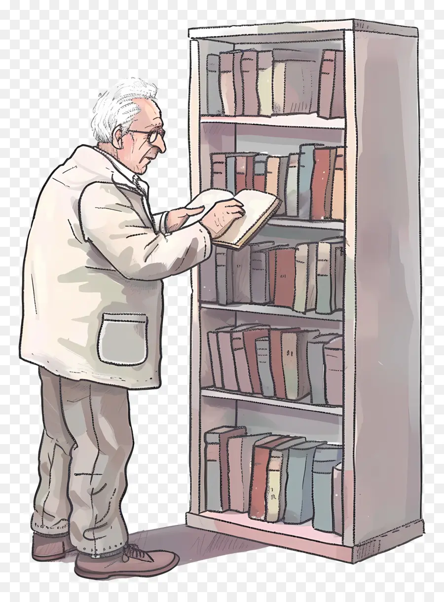 Kitap Alan Yaşlı Adam，Kitaplık PNG