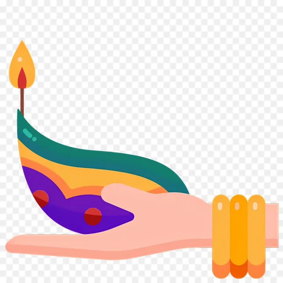 Diwali，Diya Lambasını Tutan El PNG