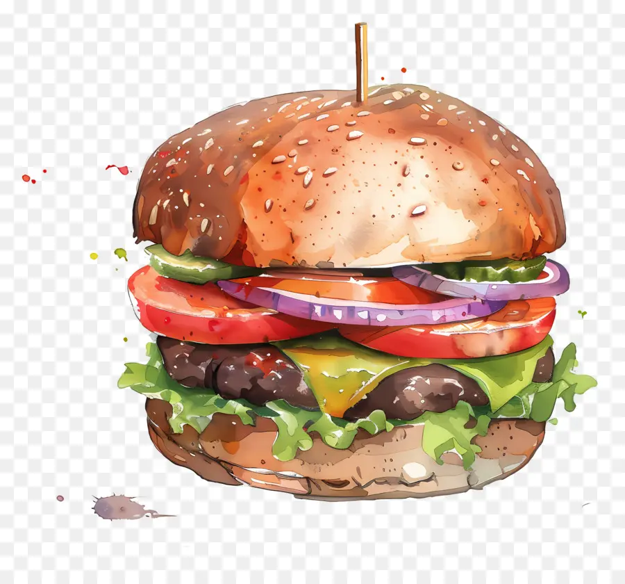 Hamburger，Suluboya Resim PNG