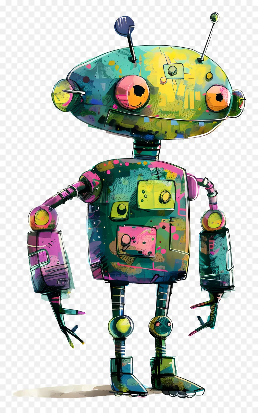 Karikatür Robotu，Renkli Robot PNG