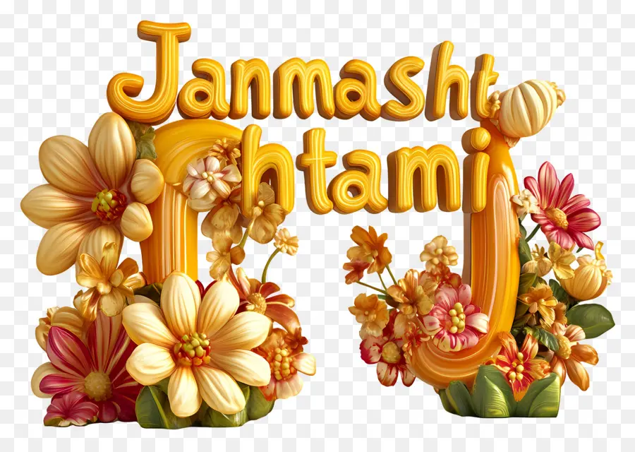 Janmashtami，Çiçekli Janmashtami Metin PNG