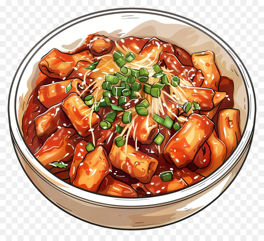 Peynirli Tteokbokki，Bir Kase Baharatlı Pirinç Keki PNG