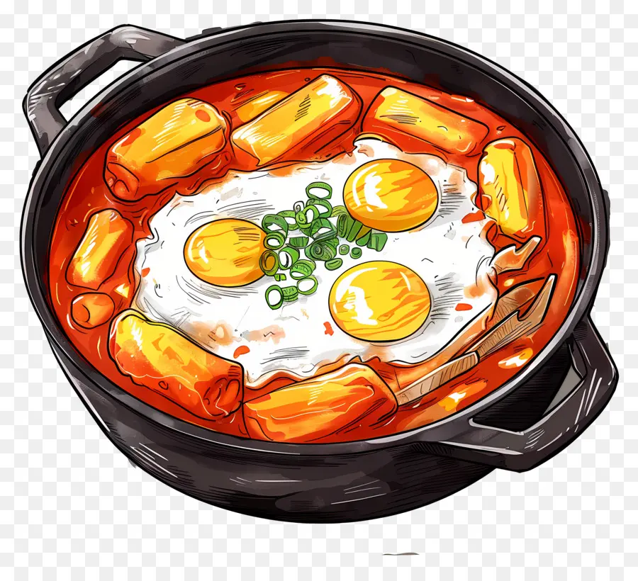 Peynirli Tteokbokki，Yumurtalar Ve Tteokbokki PNG