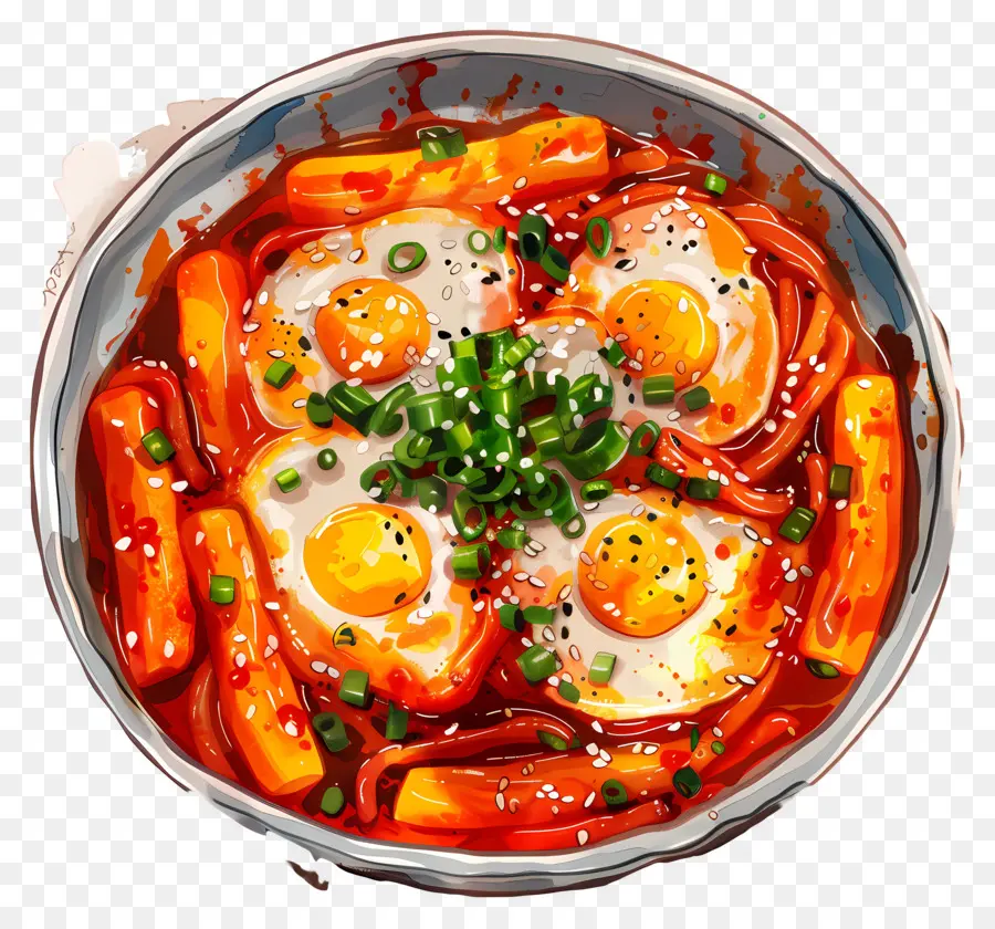 Peynirli Tteokbokki，Yumurtalı Baharatlı Yemek PNG