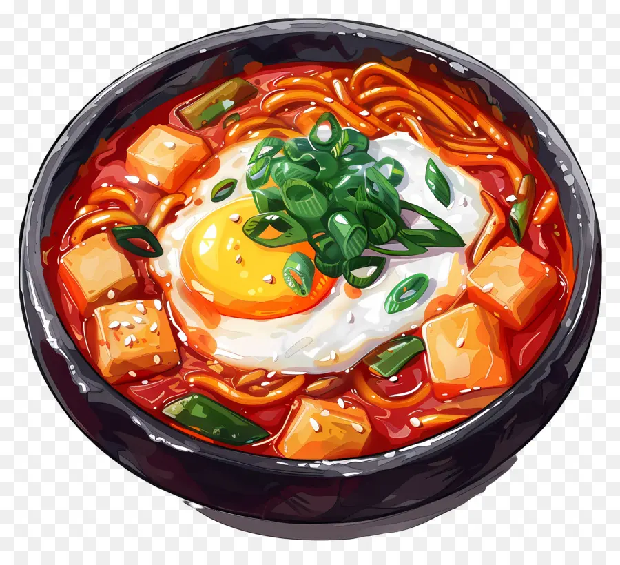 Peynirli Tteokbokki，Baharatlı şehriye çorbası PNG