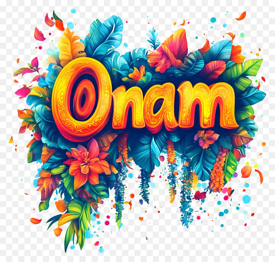 Onam，Çiçek Arkaplanlı Onam Metni PNG