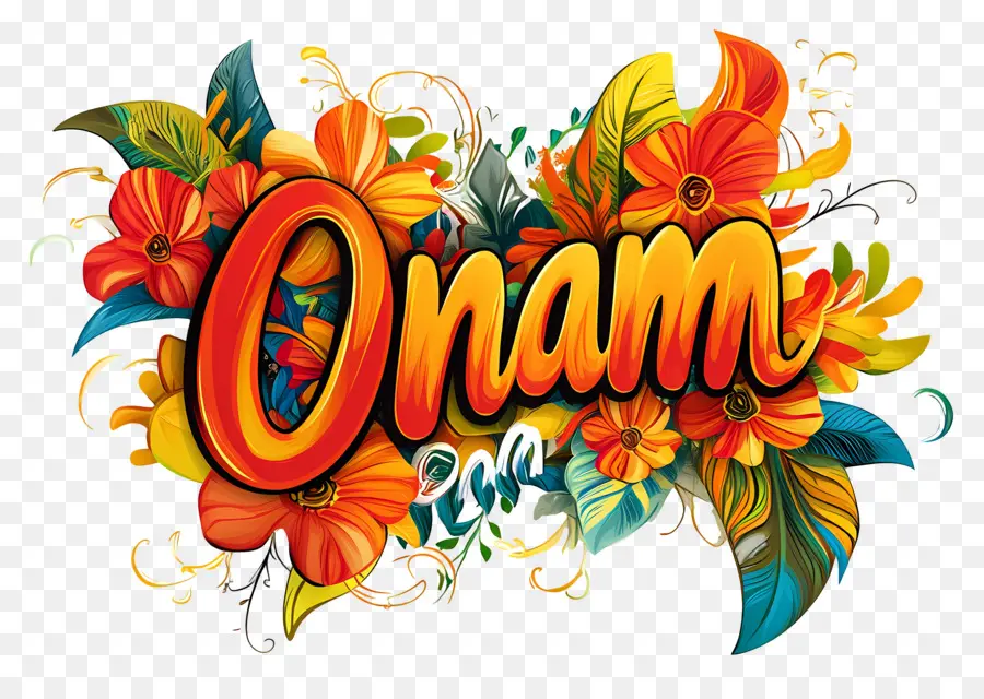 Onam，Onam Çiçekli Metin PNG