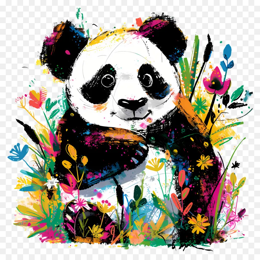 Panda，Panda çiçekli PNG