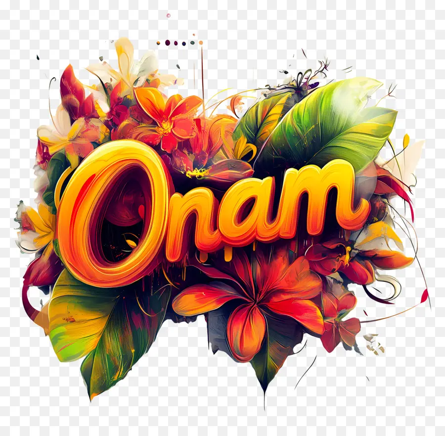 Onam，Çiçek Arkaplanlı Onam Metni PNG