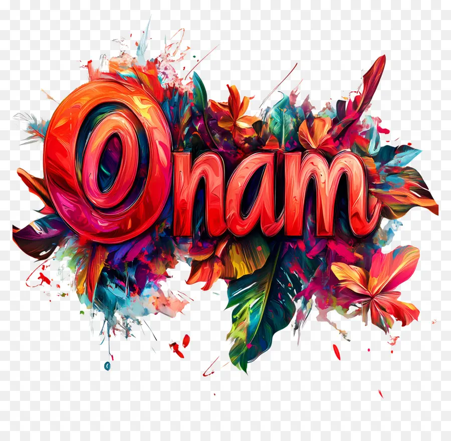 Onam，Çiçek Arkaplanlı Onam Metni PNG