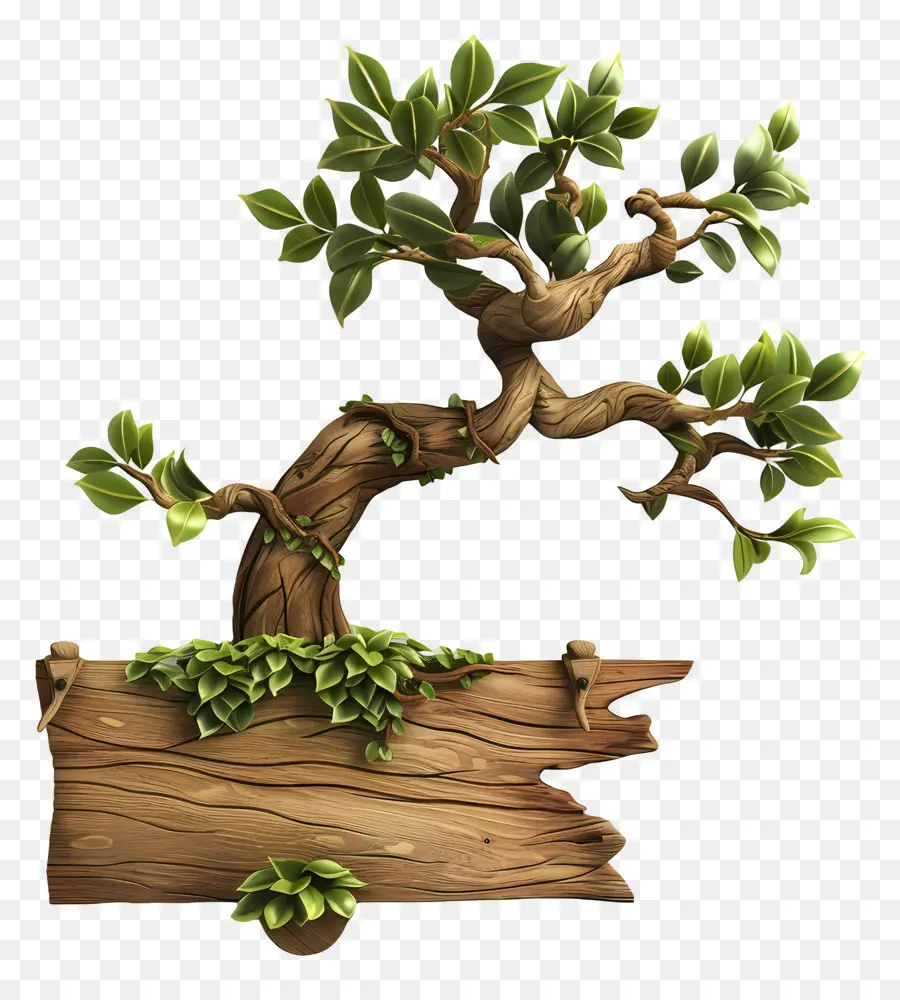 Ahşap Tabela，Bonsai Ağacı PNG