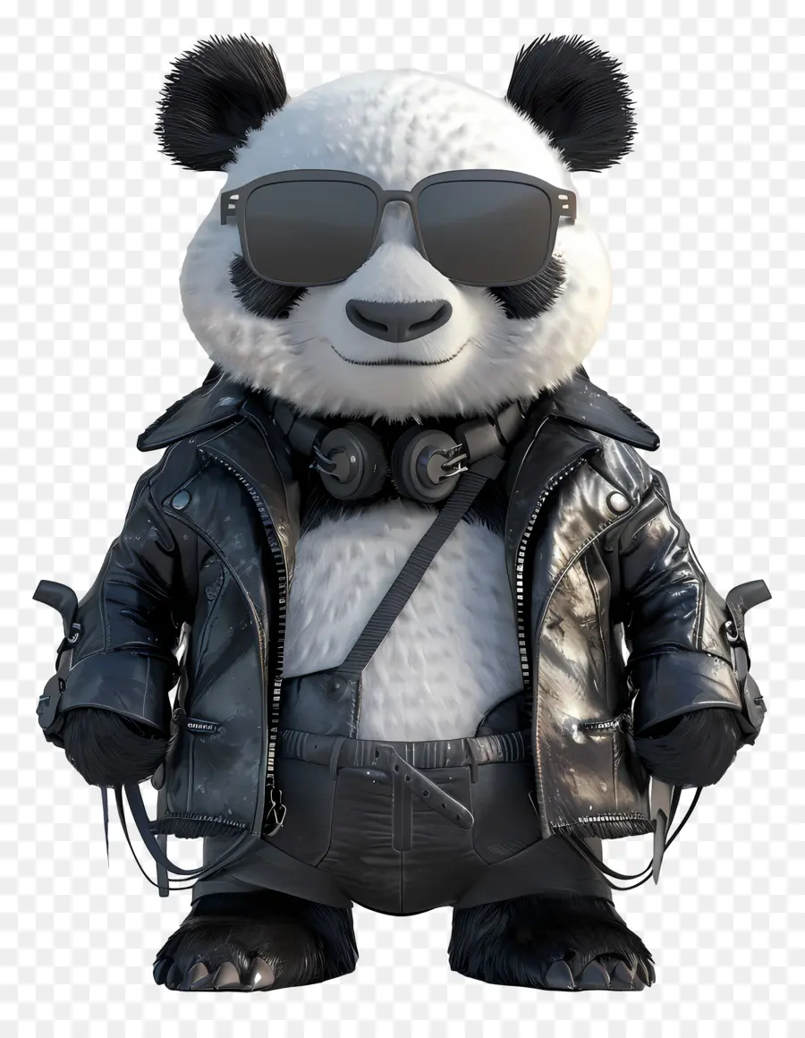 Panda，Deri Ceketli Havalı Panda PNG