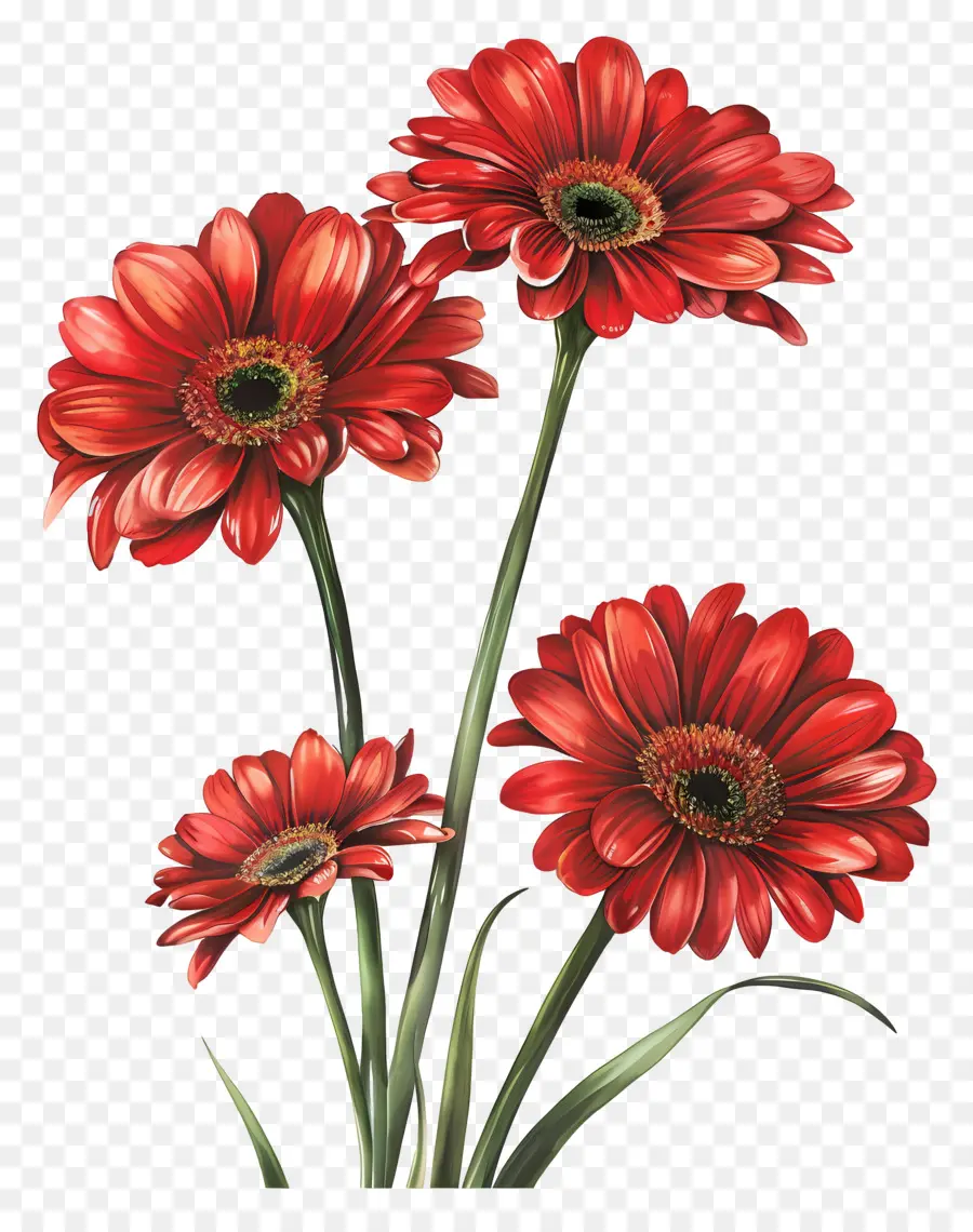 Gerbera çiçekleri，Kırmızı çiçekler PNG