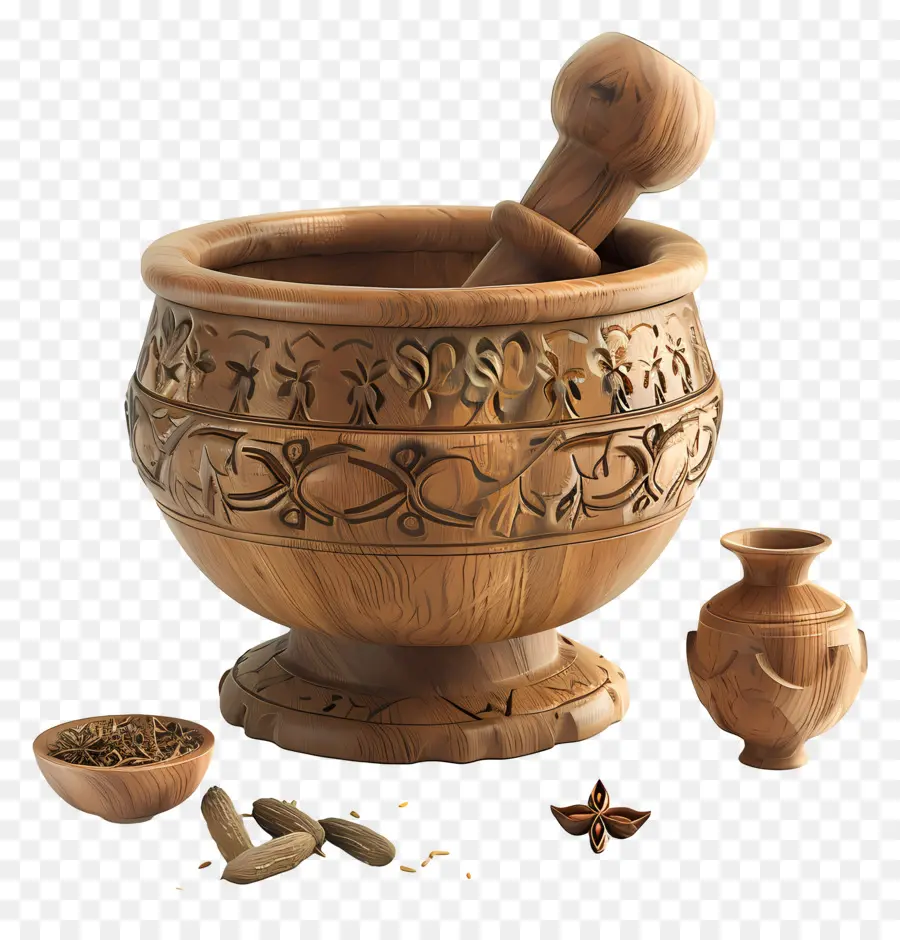 Ayurveda Kase，Ahşap Harç Ve Havaneli PNG