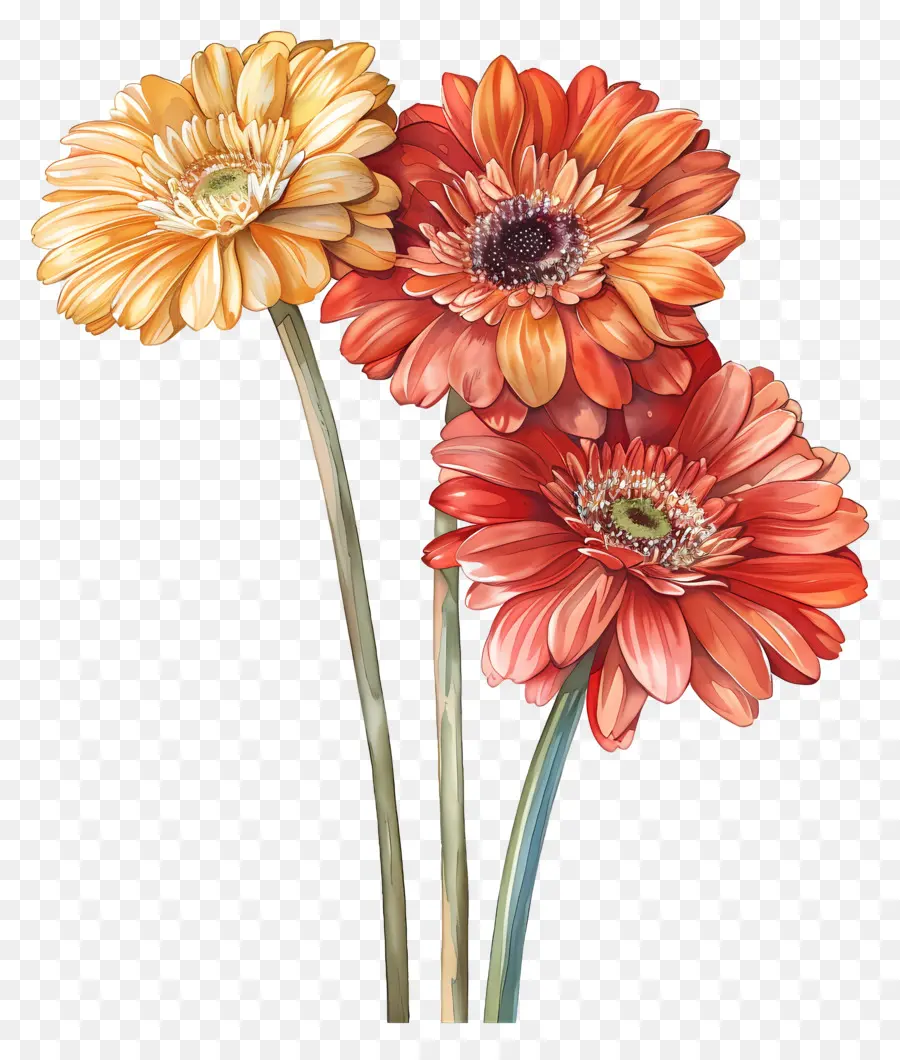 Gerbera çiçekleri，Pembe Ve Turuncu Çiçekler PNG