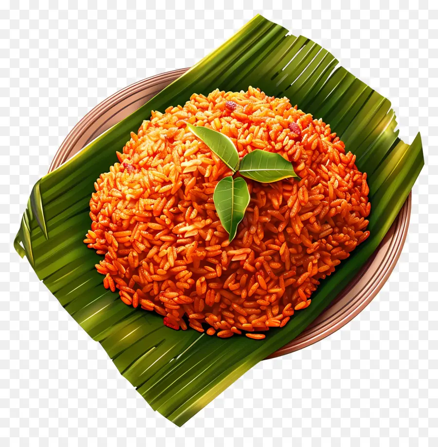 Jollof Pirinç，Muz Yaprağı Üzerinde Kırmızı Pirinç PNG