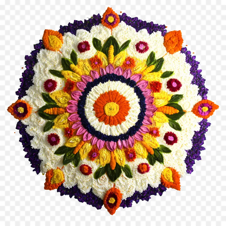 Onam Floral Rangoli，Renkli Çiçek Rangoli PNG