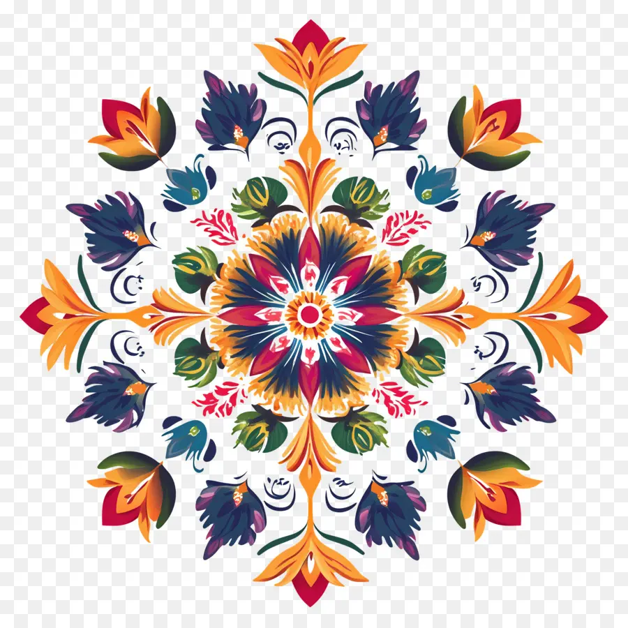 Onam Floral Rangoli，Renkli Mandala PNG