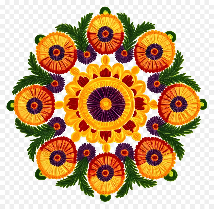 Onam Floral Rangoli，Rangoli Tasarımı PNG