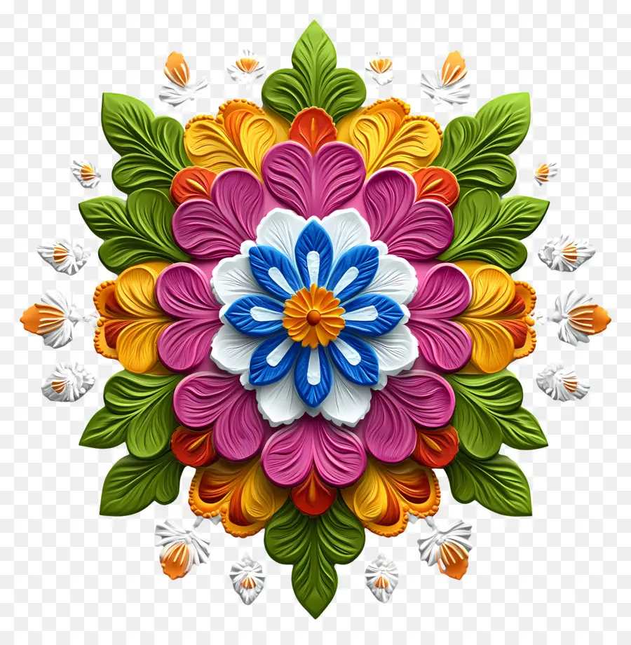 Onam Floral Rangoli，Renkli çiçek PNG