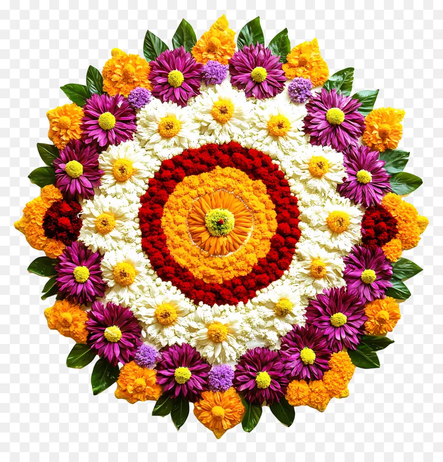 Onam Floral Rangoli，Renkli Çiçek Rangoli PNG