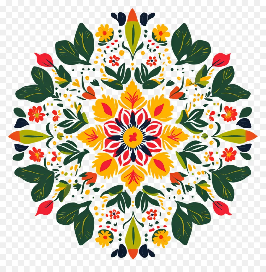 Onam Floral Rangoli，Renkli Mandala PNG