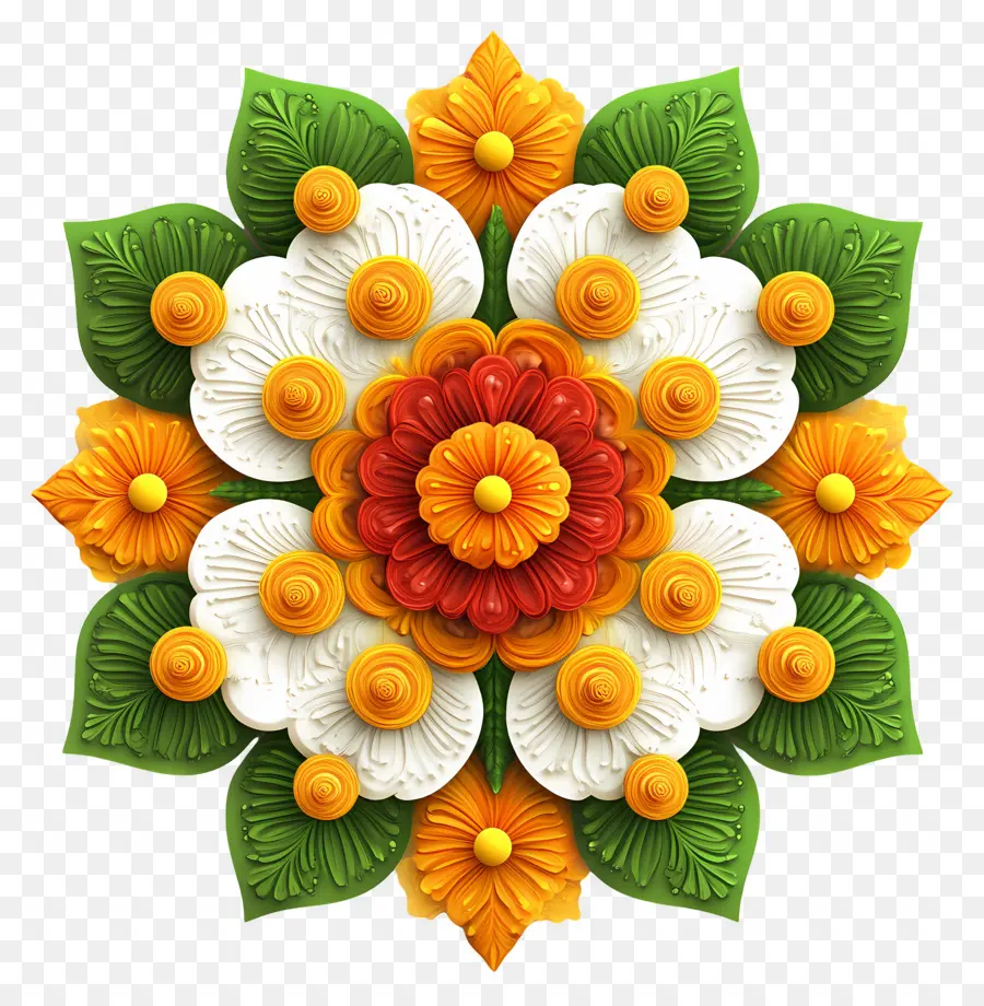 Onam Floral Rangoli，Renkli çiçek Tasarımı PNG