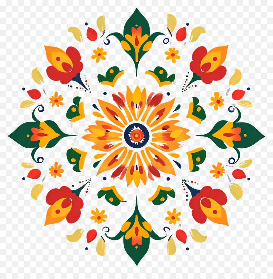 Onam Floral Rangoli，Renkli Desen PNG