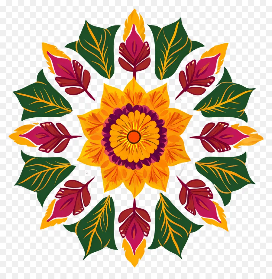 Onam Floral Rangoli，Renkli Mandala PNG