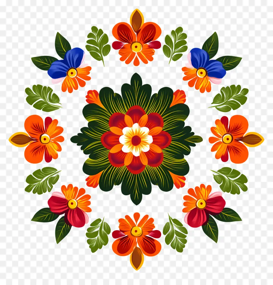 Onam Floral Rangoli，Çiçekler PNG