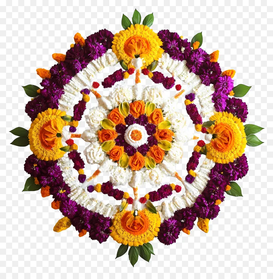 Onam Floral Rangoli，Çiçek Mandala PNG