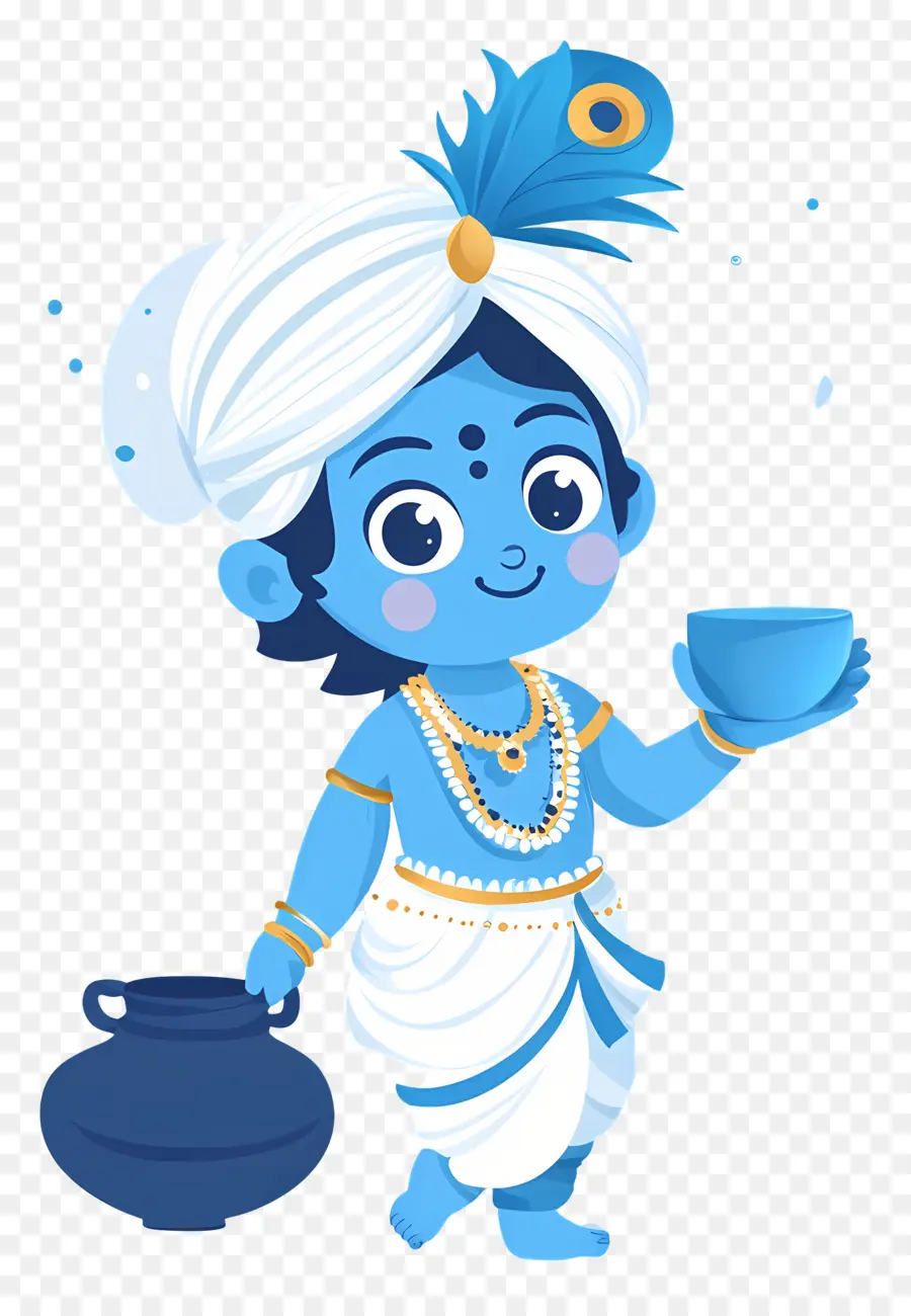 Krishna Janmashtami，Tencere Ve Fincanlı Mavi Çocuk PNG