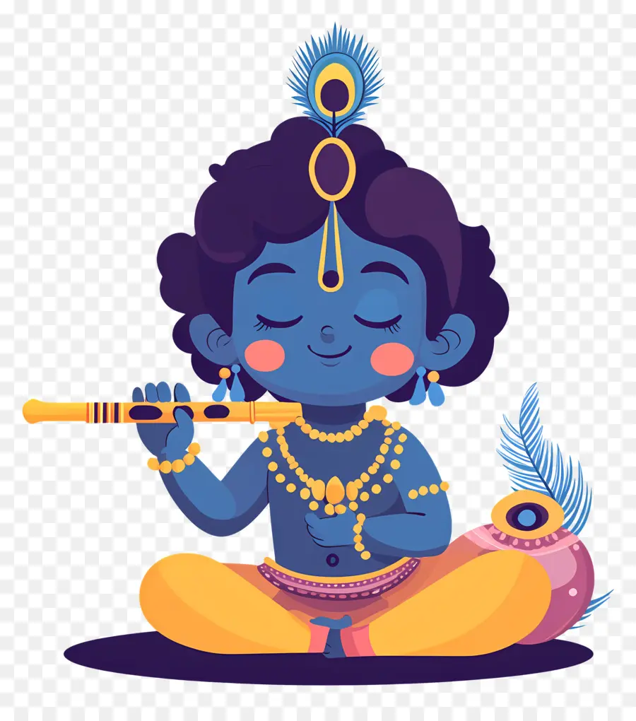 Krishna Janmashtami，Flütlü Mavi Çocuk PNG