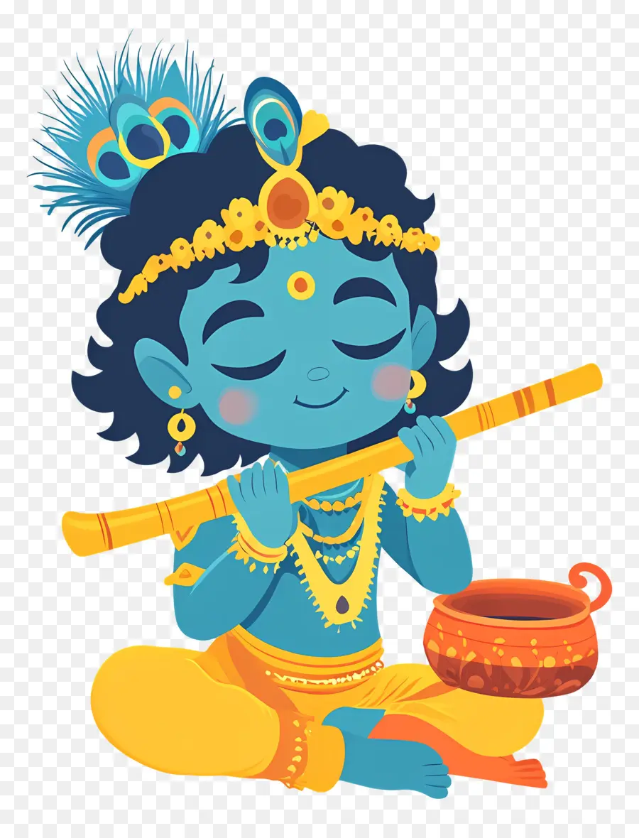 Krishna Janmashtami，Flütlü Mavi Çocuk PNG