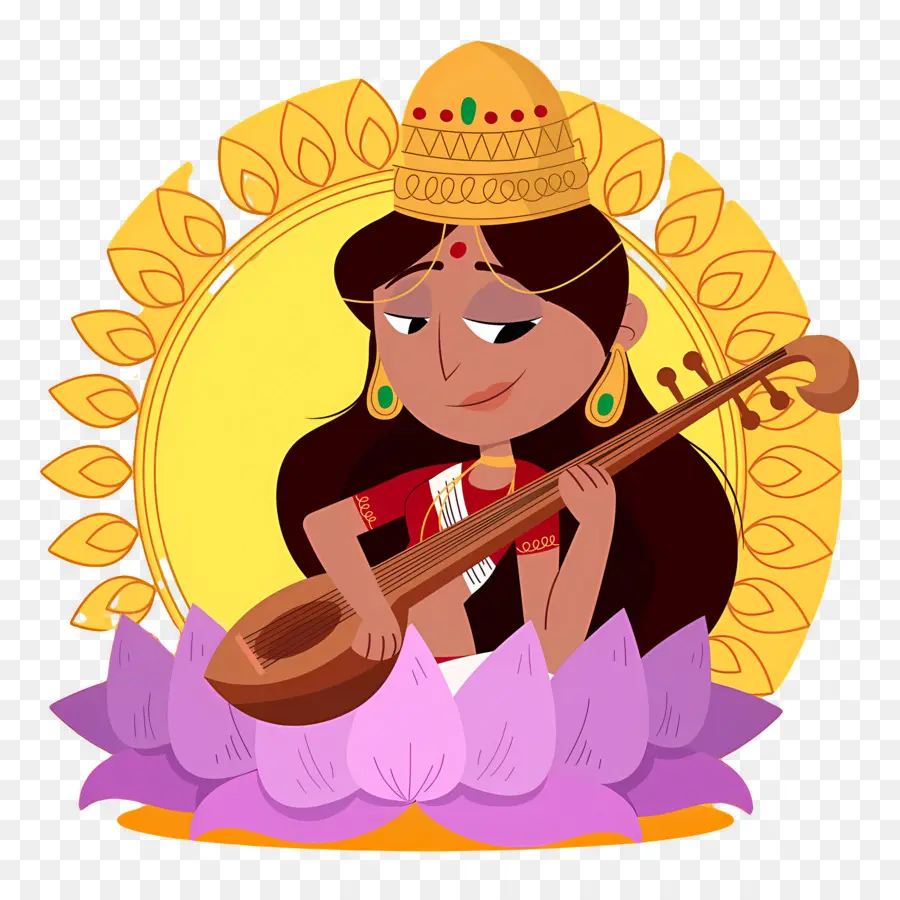 Saraswati，Veena Oynayan Tanrıça PNG