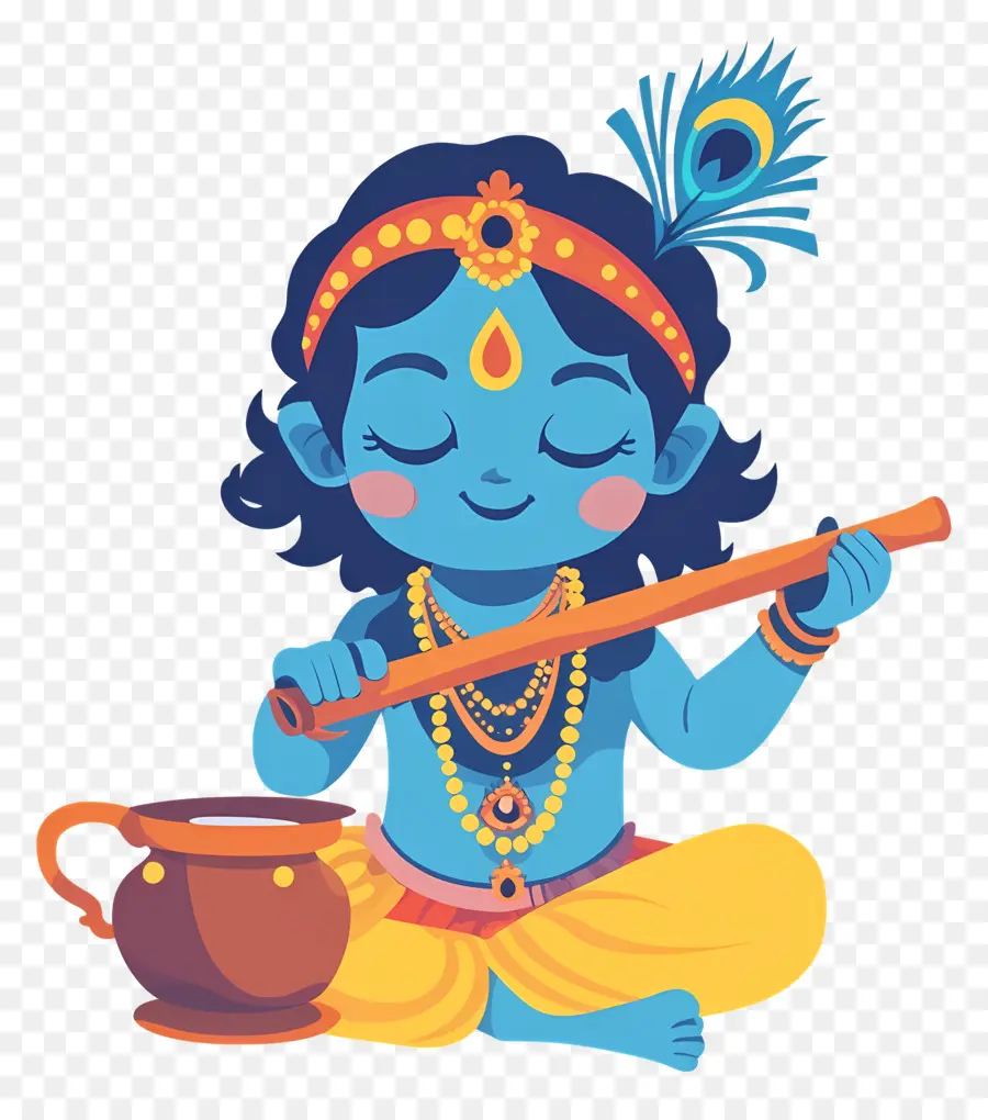 Krishna Janmashtami，Flütlü Mavi Çocuk PNG