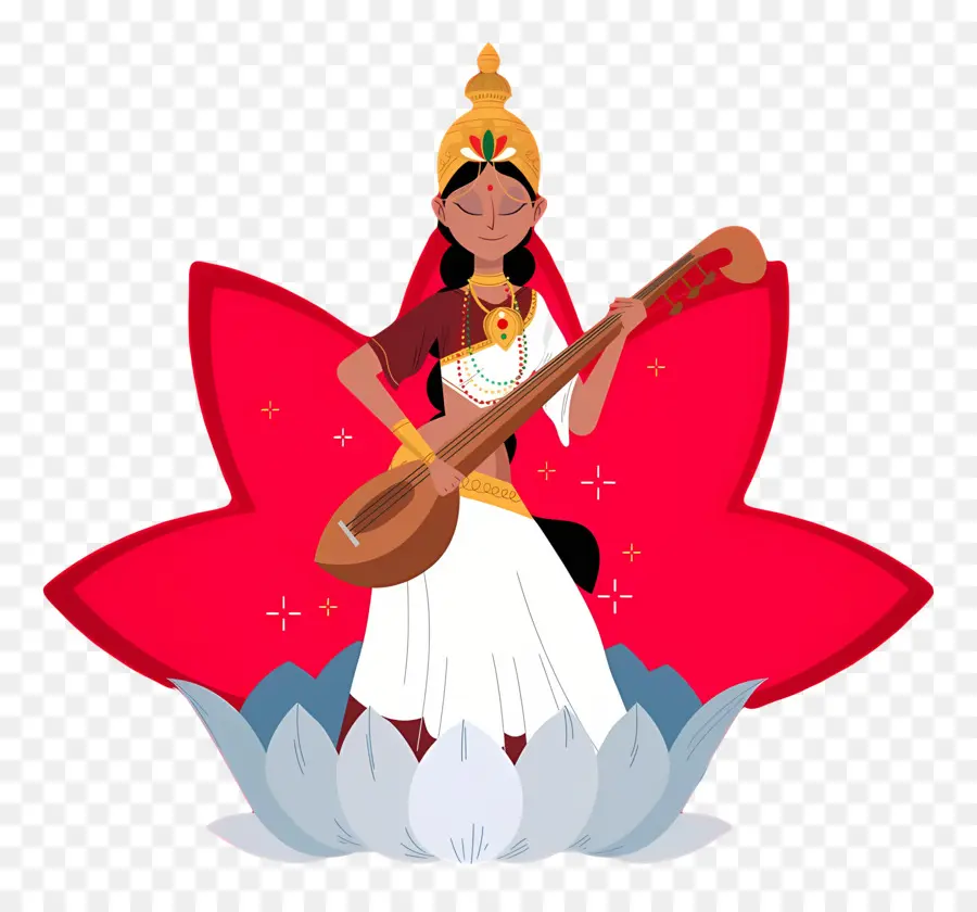 Saraswati，Veena Ile Tanrıça PNG