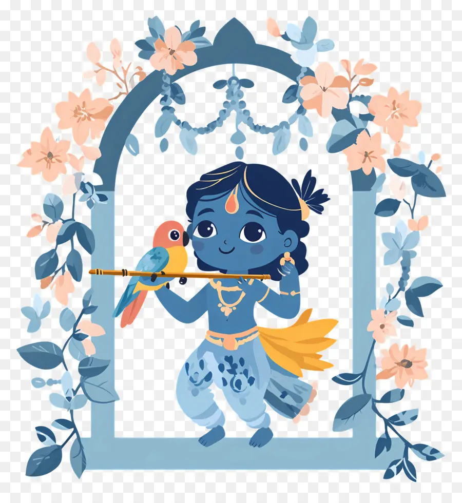 Krishna Janmashtami，Flütlü Krishna PNG