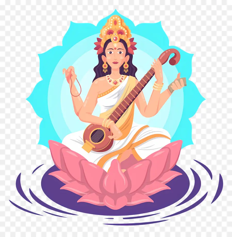 Saraswati，Lotus'taki Tanrıça PNG