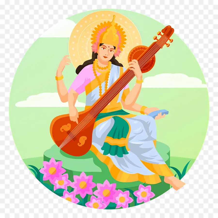 Saraswati，Veena Oynayan Tanrıça PNG