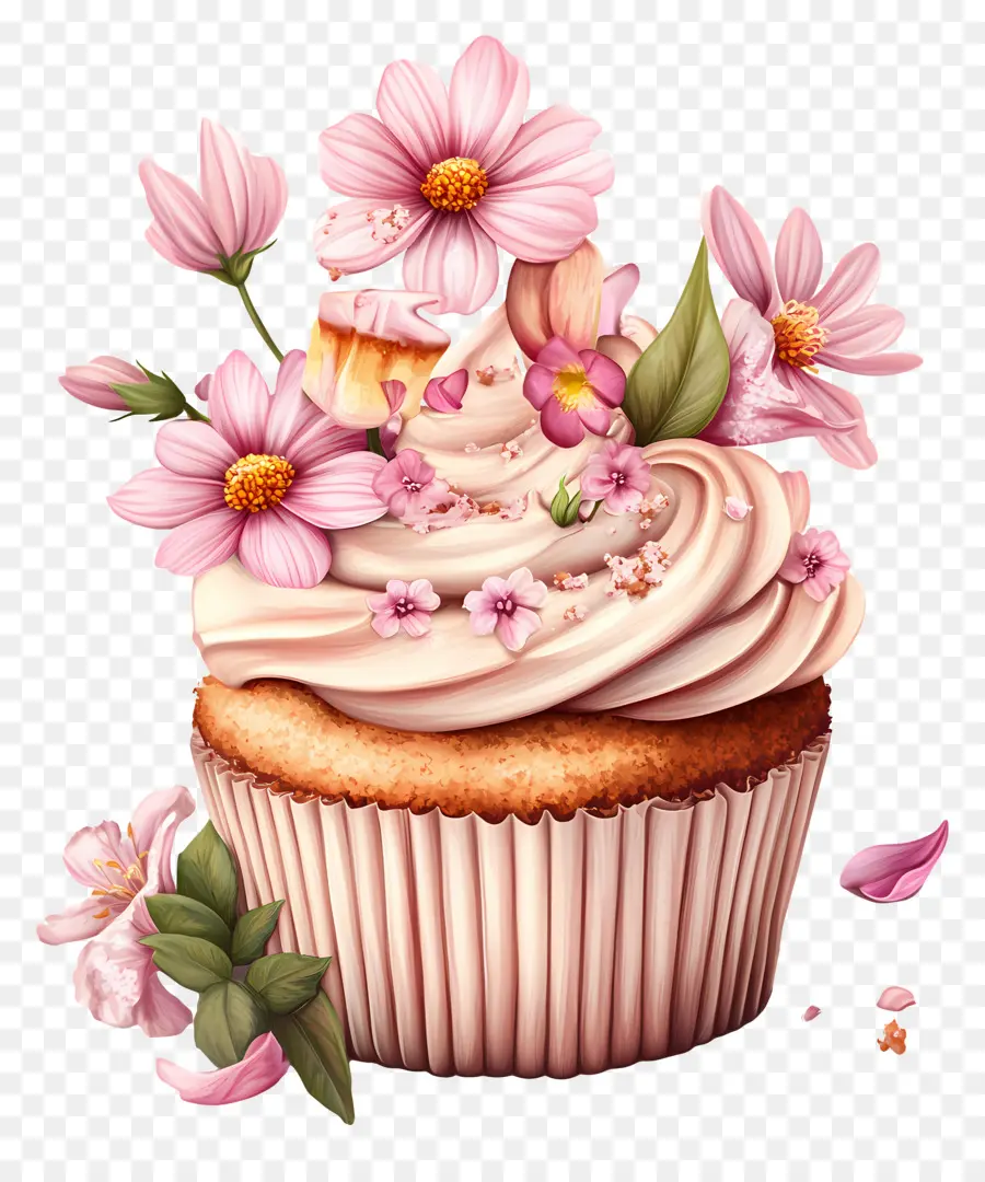 Doğum Günü Pastası，Çiçekli Cupcake PNG